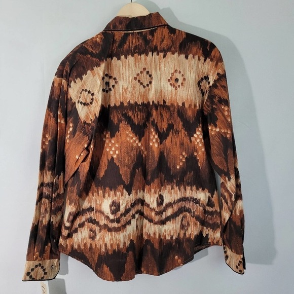 NEW VTG Brown Argyle Pattern Western Rodeo Button Front Cowgirl Top Size Large - Picture 7 of 12
